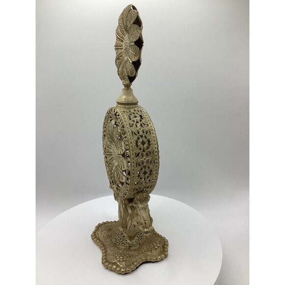 Ormolu Floral Filigree Enameled Metal 10" Perfume Bottle-Glass-Vintage - Picture 12 of 14